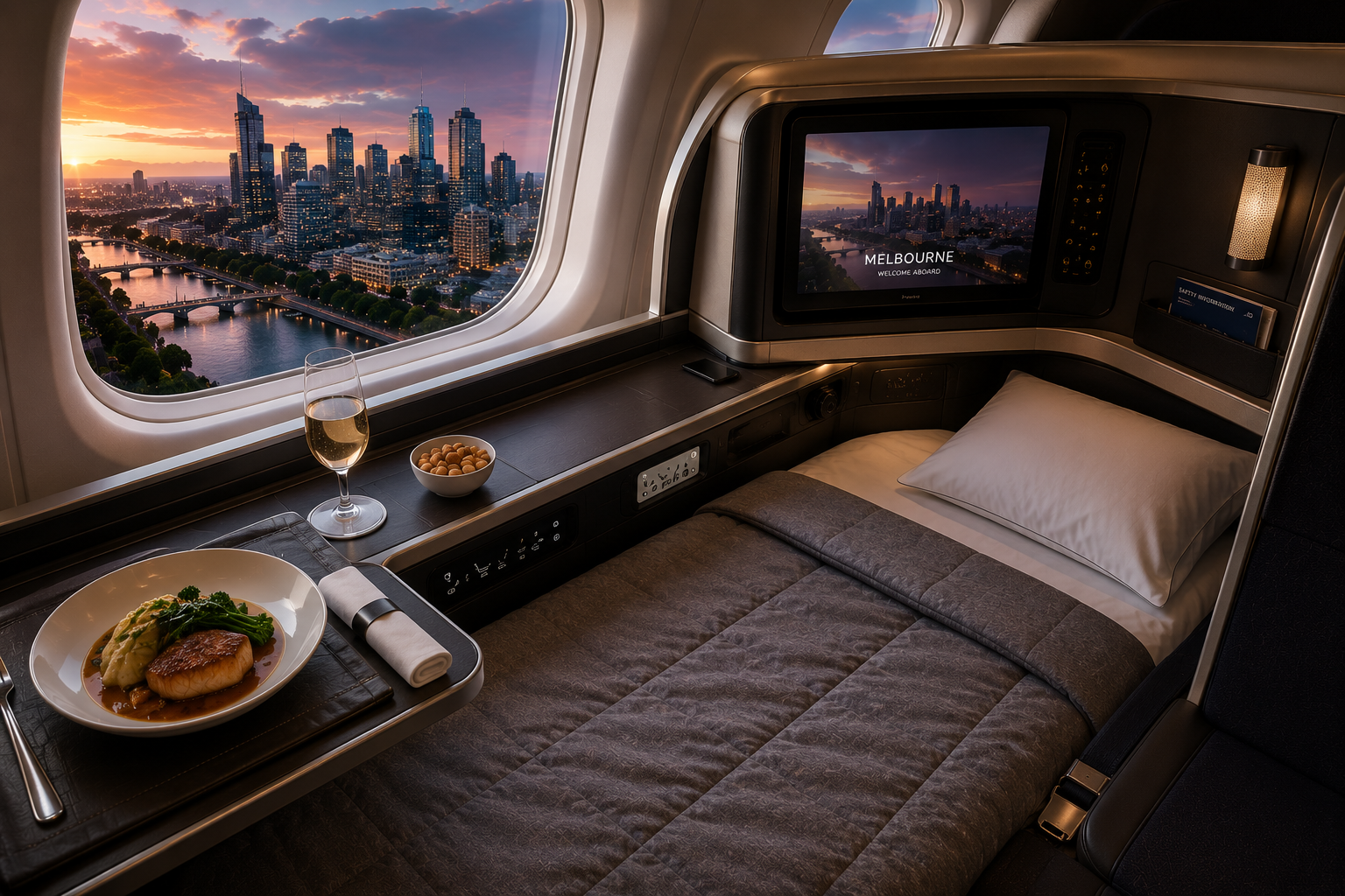 Fine dining service at altitude with skyline view