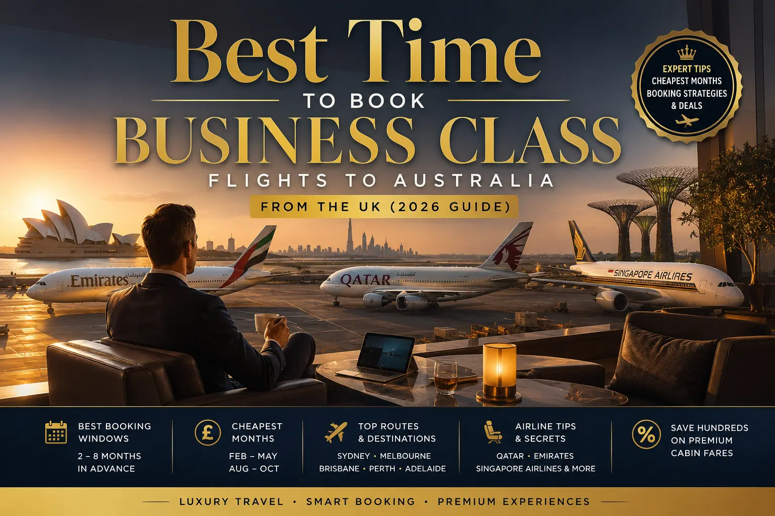 Discover the best time to book business class flights to Australia from the UK with expert tips, cheapest months, and airline booking strategies.